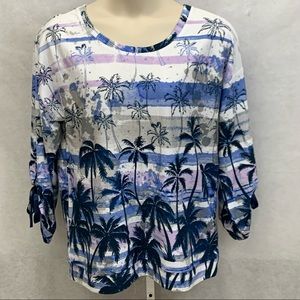 NWT Kaktus blue palm tree print top